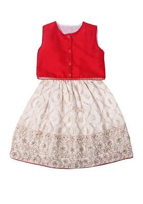 Red Zari Blended Lehenga Choli For Girls