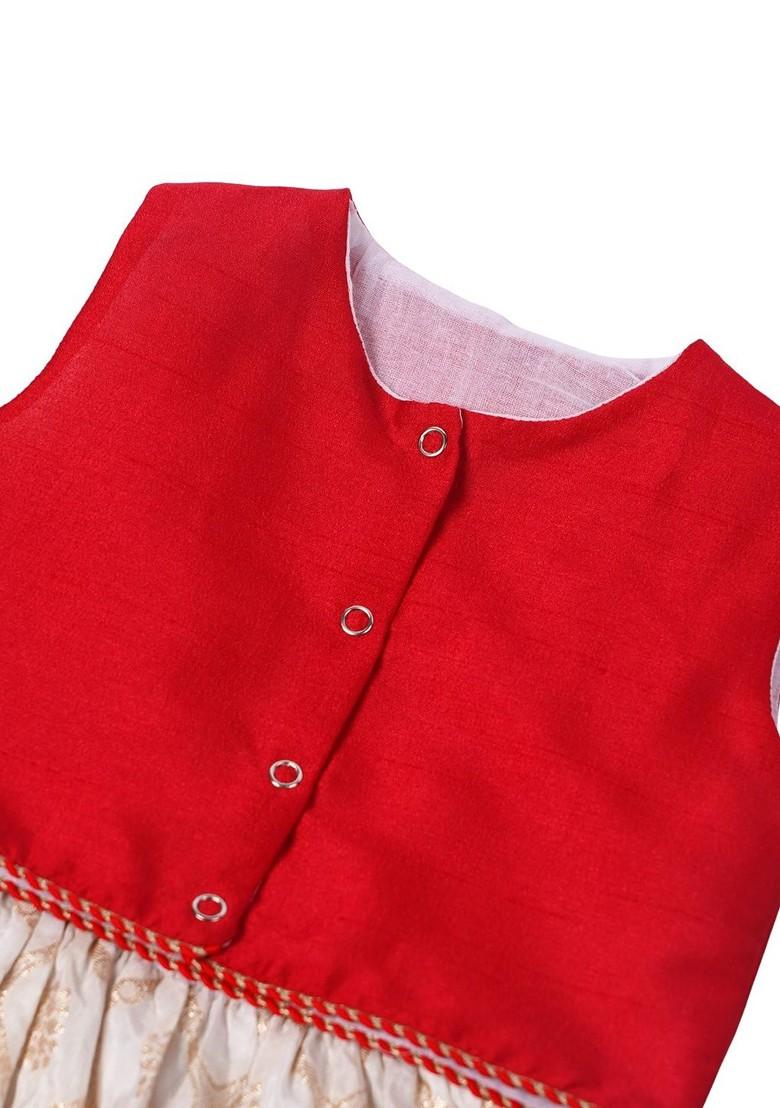 Red Zari Blended Lehenga Choli For Girls - Indya