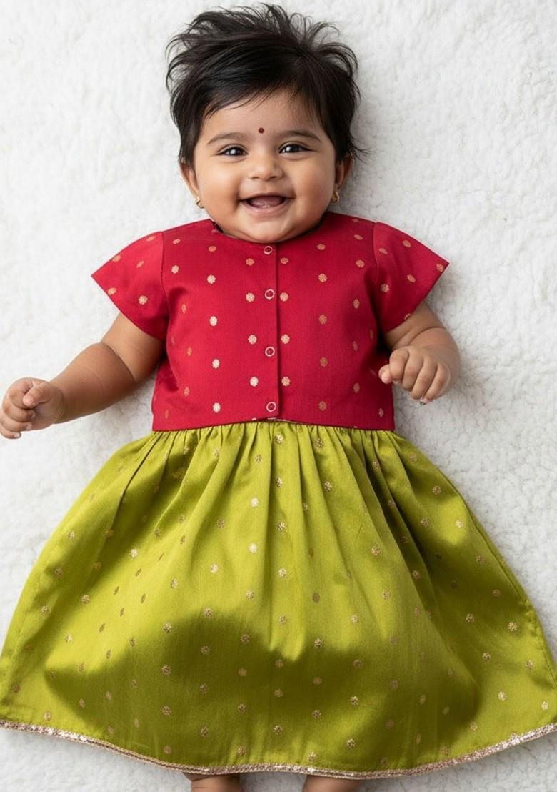 Green Zari Blended Lehenga Choli For Girls - Indya