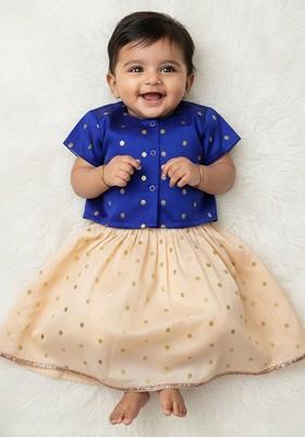 Off White Embroidered Blended Lehenga Choli For Girls