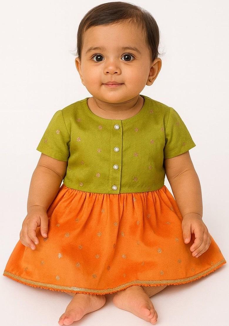 Orange Zari Blended Lehenga Choli For Girls - Indya