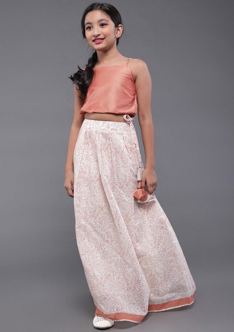 Rose Gold Embroidered Blended Lehenga Choli For Girls - Indya