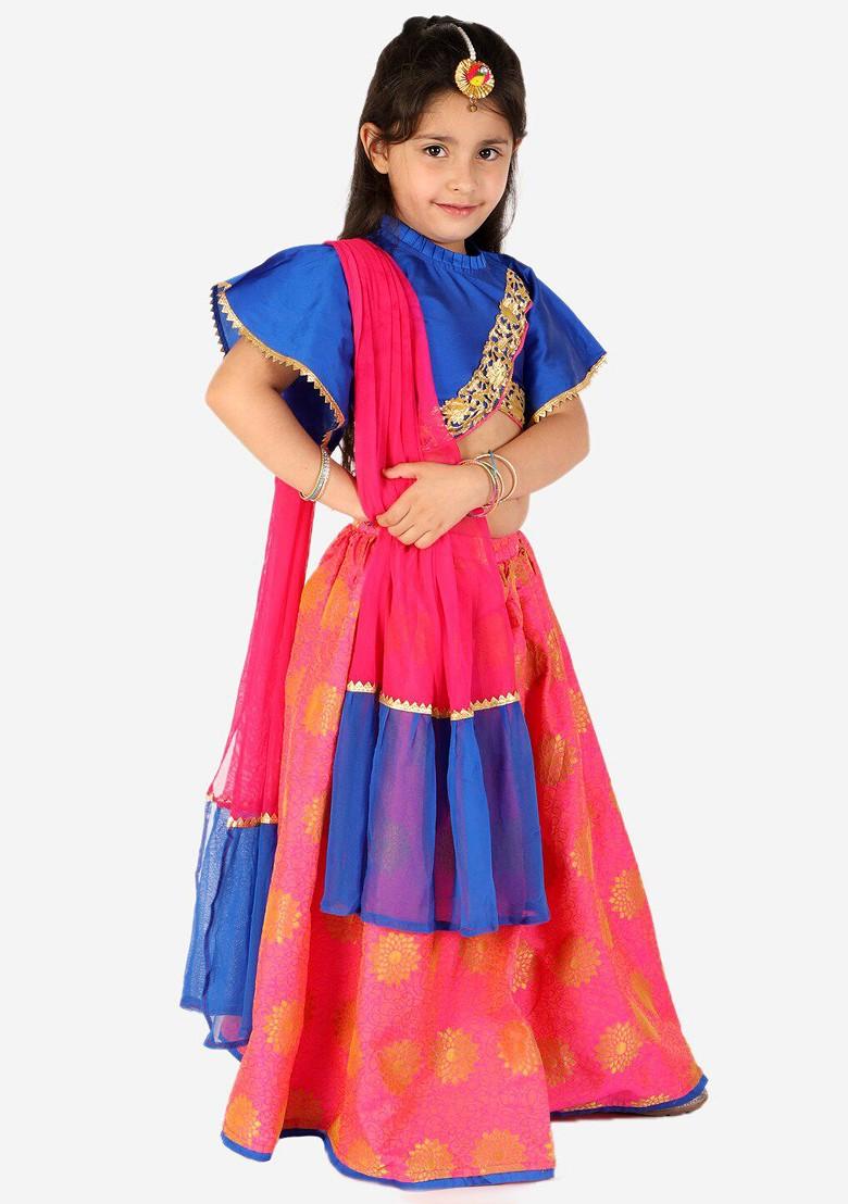 Blue Embellished Blended Lehenga Choli For Girls - Indya