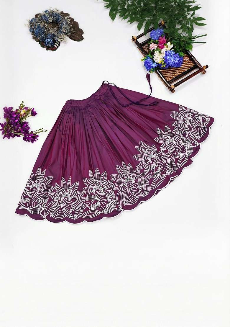 Purple Embroidered Silk Lehenga Choli For Girls - Indya