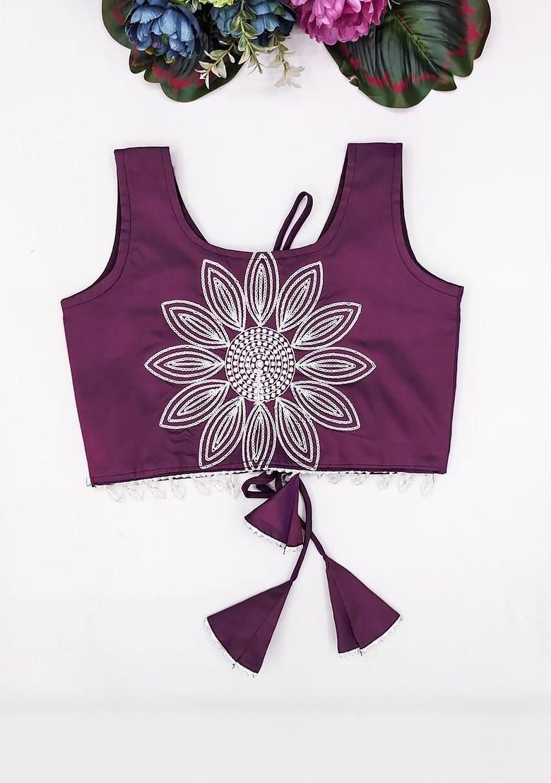 Purple Embroidered Silk Lehenga Choli For Girls - Indya