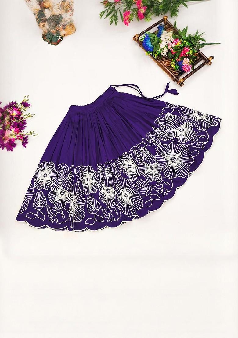 Violet Embroidered Silk Lehenga Choli For Girls - Indya