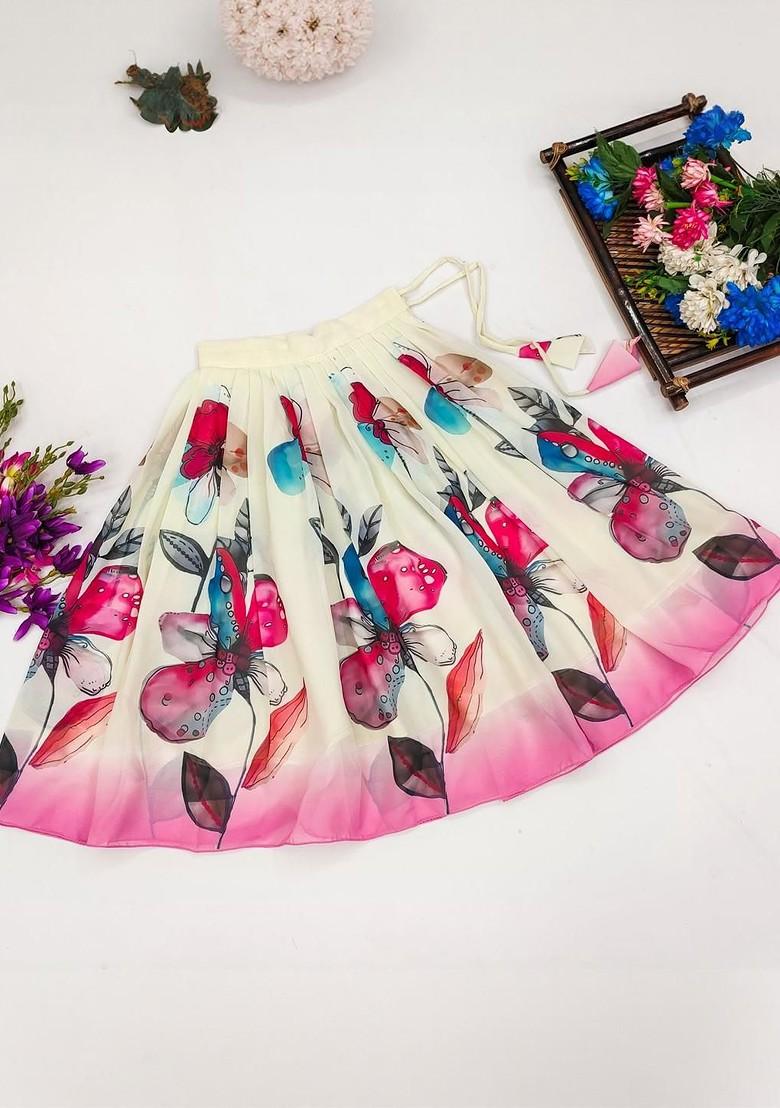 Pink Embroidered Georgette Lehenga Choli For Girls - Indya