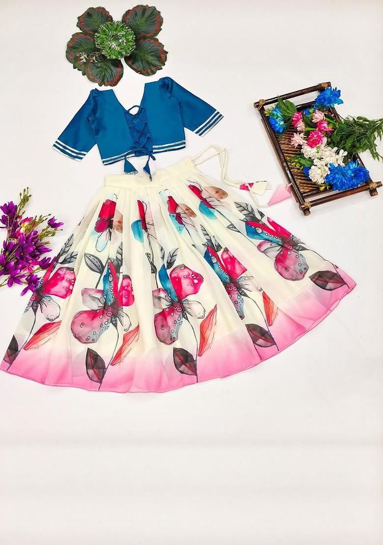 Pink Embroidered Georgette Lehenga Choli For Girls - Indya