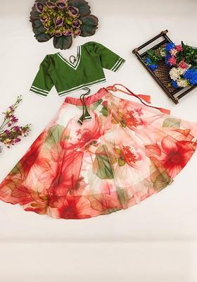 Green Embroidered Georgette Lehenga Choli For Girls