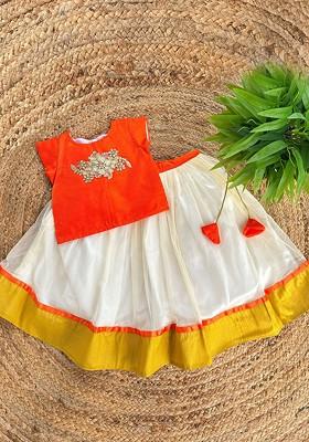 Orange Embroidered Blended Lehenga Choli For Girls