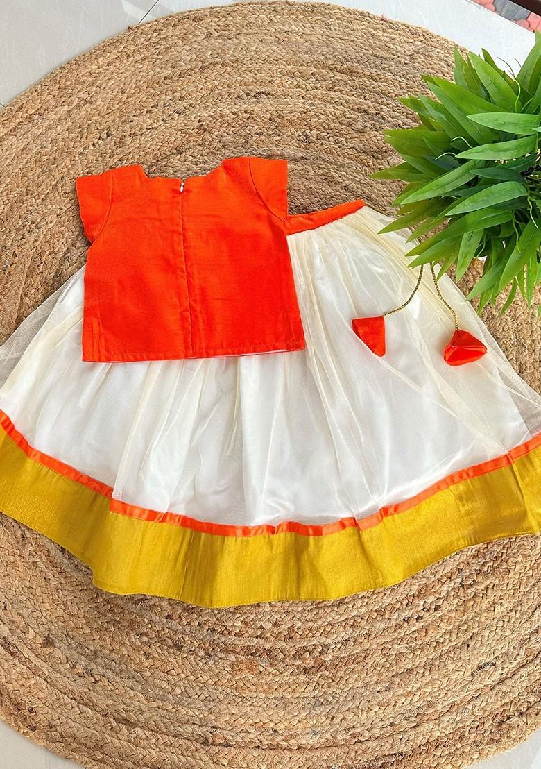 Orange Embroidered Blended Lehenga Choli For Girls - Indya