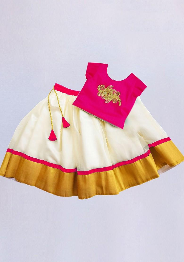 Pink Embroidered Net Lehenga Choli For Girls - Indya