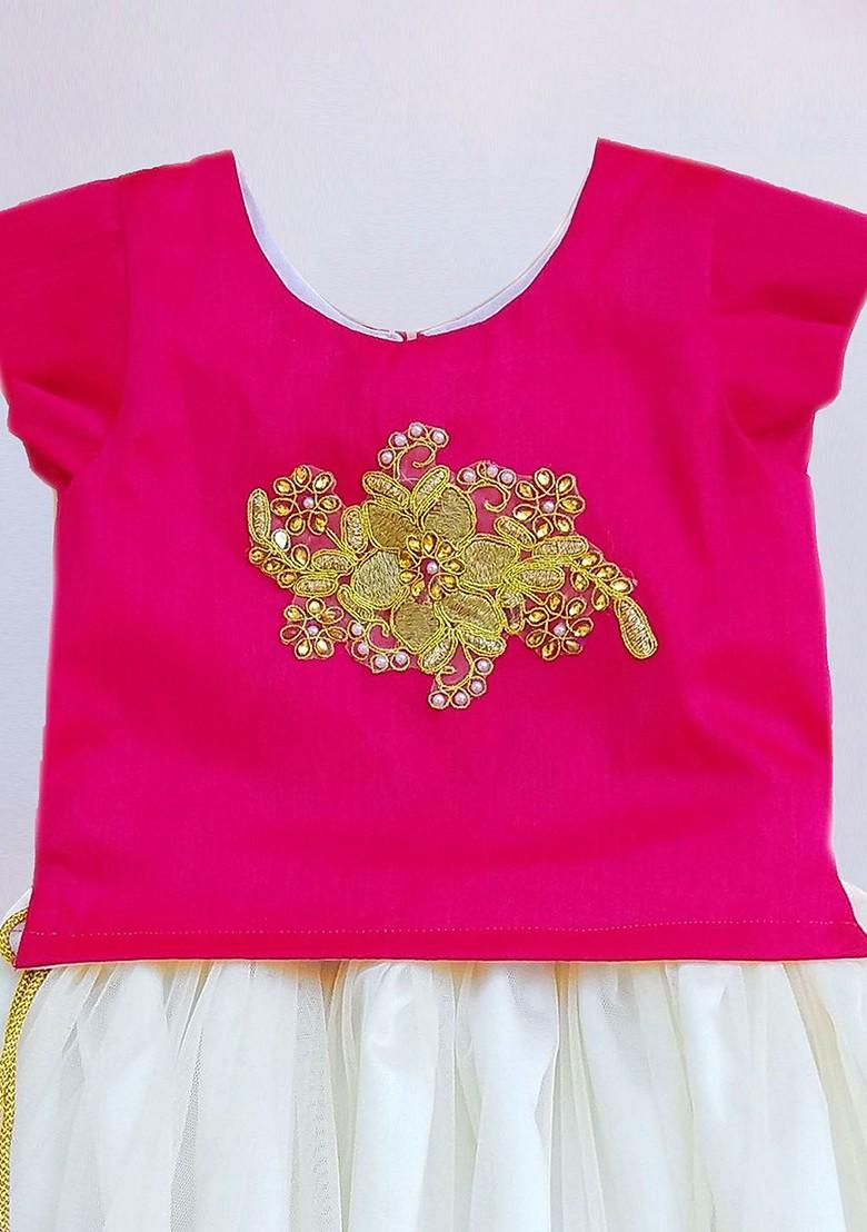 Pink Embroidered Net Lehenga Choli For Girls - Indya