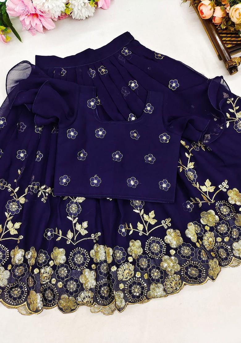 Blue Embroidered Georgette Lehenga Choli For Girls - Indya