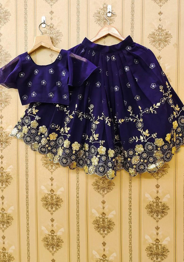 Blue Embroidered Georgette Lehenga Choli For Girls - Indya