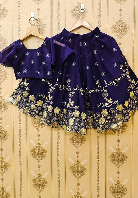Blue Embroidered Georgette Lehenga Choli For Girls — view on Indya