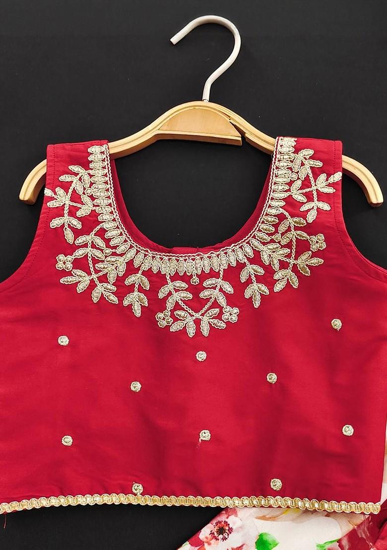 Red Embroidered Viscose Lehenga Choli For Girls - Indya