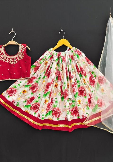 Red Embroidered Viscose Lehenga Choli For Girls — view on Indya