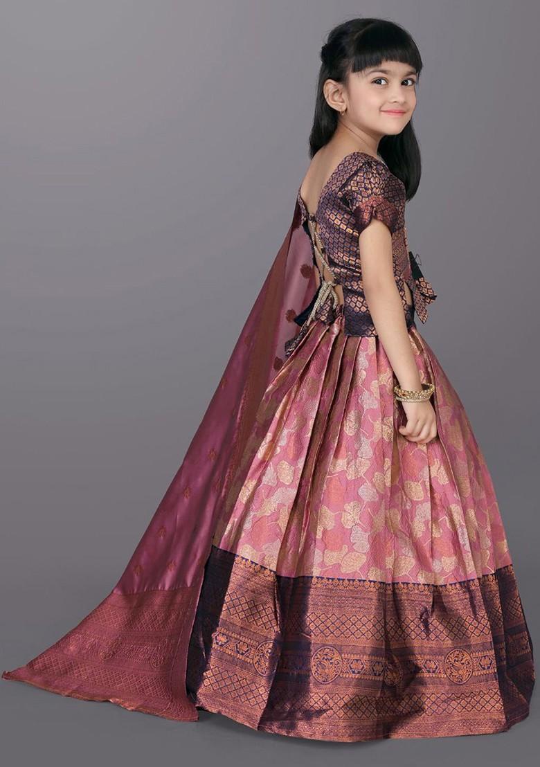 Peach Embroidered Blended Lehenga Choli For Girls - Indya