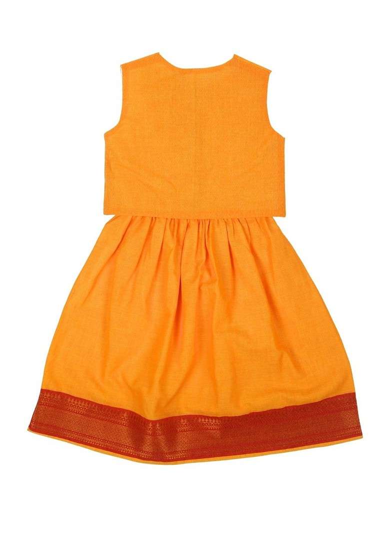 Yellow Embroidered Cotton Blend Lehenga Choli For Girls - Indya