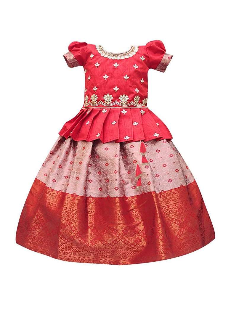 Multicolor Embroidered Cotton Blend Lehenga Choli For Girls - Indya