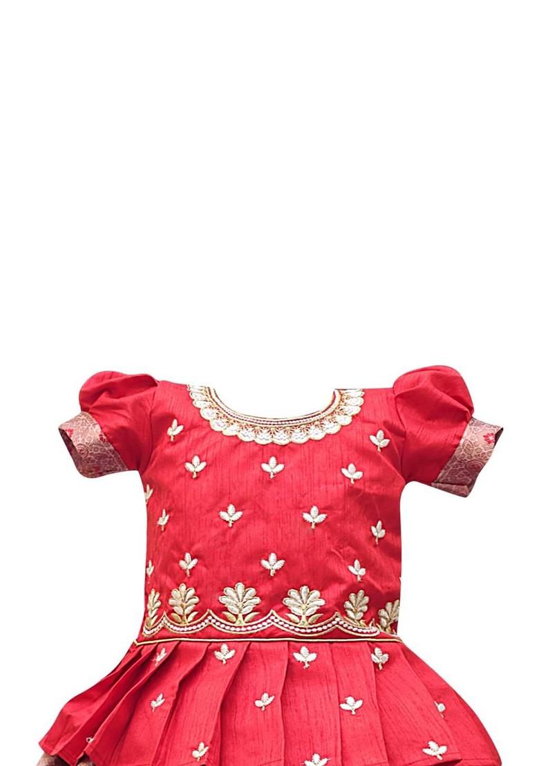 Multicolor Embroidered Cotton Blend Lehenga Choli For Girls - Indya
