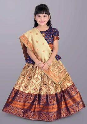 Beige Embroidered Blended Lehenga Choli For Girls