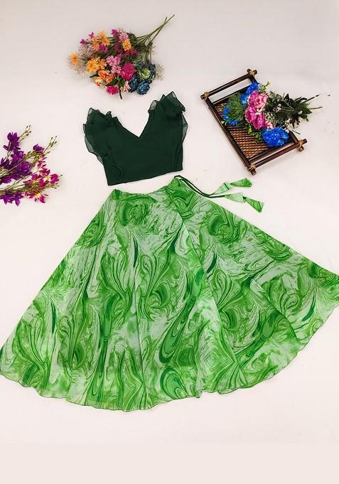 Green Embroidered Georgette Lehenga Choli For Girls — view on Indya