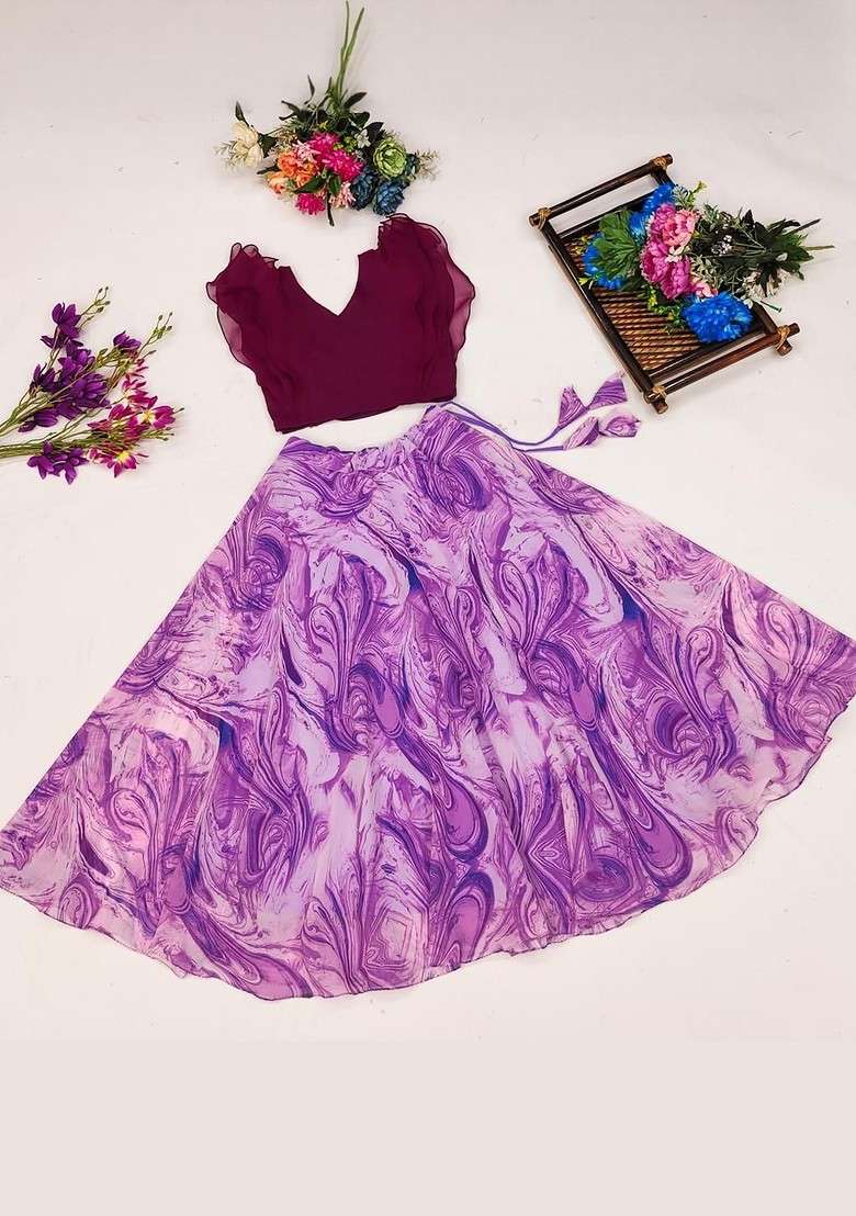Purple Embroidered Georgette Lehenga Choli For Girls - Indya