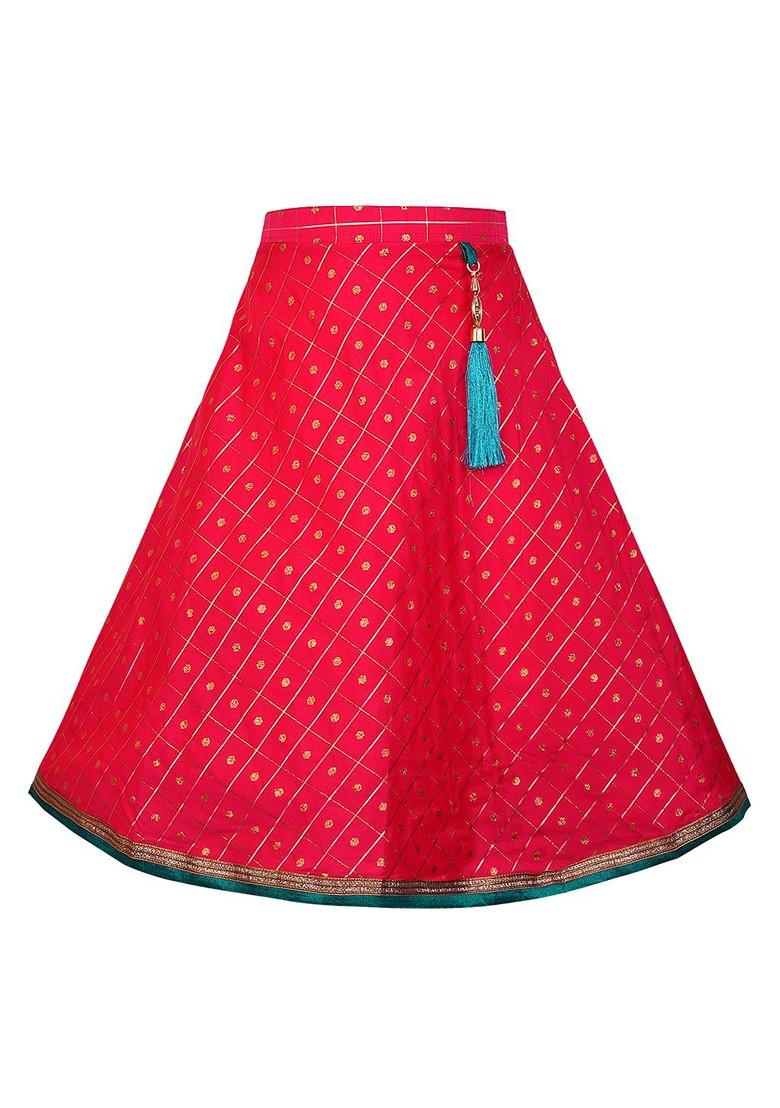 Green Embellished Blended Lehenga Choli For Girls - Indya