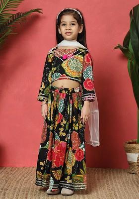 Black Printed Blended Lehenga Choli For Girls