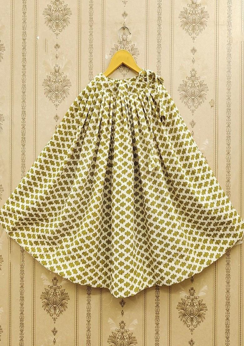 White Printed Blended Lehenga Choli For Girls - Indya