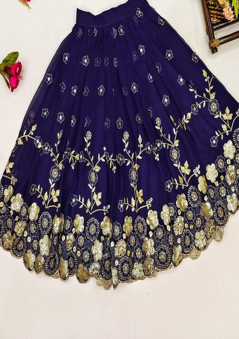 Blue Embroidered Georgette Lehenga Choli For Girls - Indya