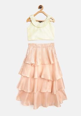 Peach Embroidered Blended Lehenga Choli For Girls