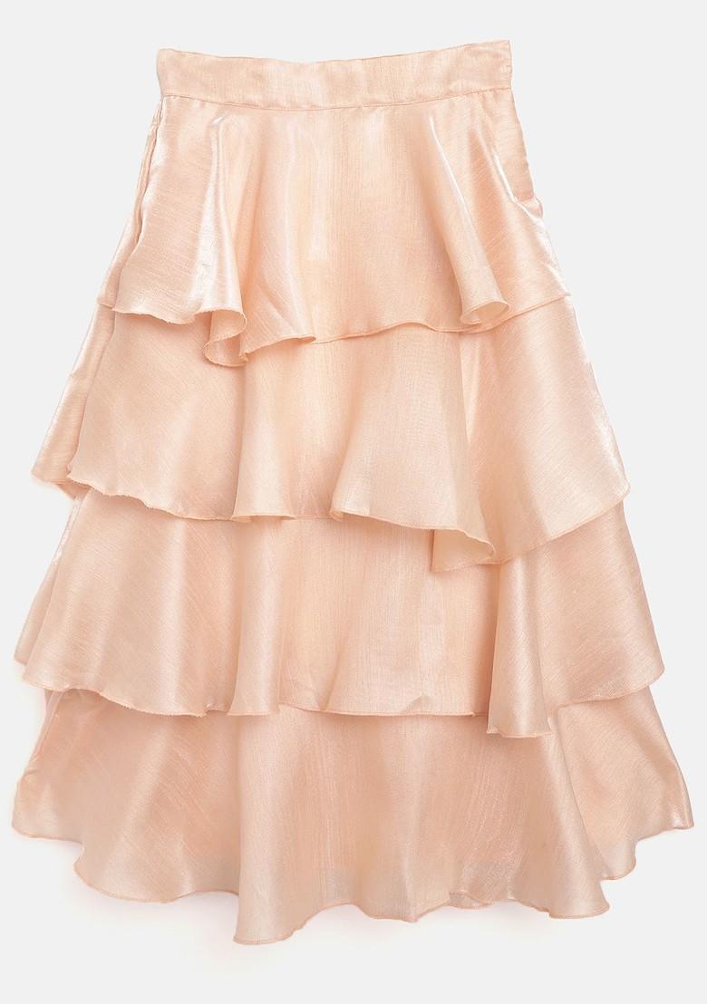 Peach Embroidered Blended Lehenga Choli For Girls - Indya