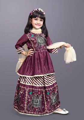 Maroon Printed Blended Lehenga Choli For Girls