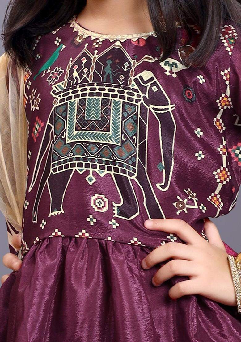 Maroon Printed Blended Lehenga Choli For Girls - Indya