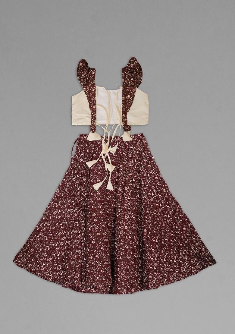 Maroon Embroidered Blended Lehenga Choli For Girls - Indya