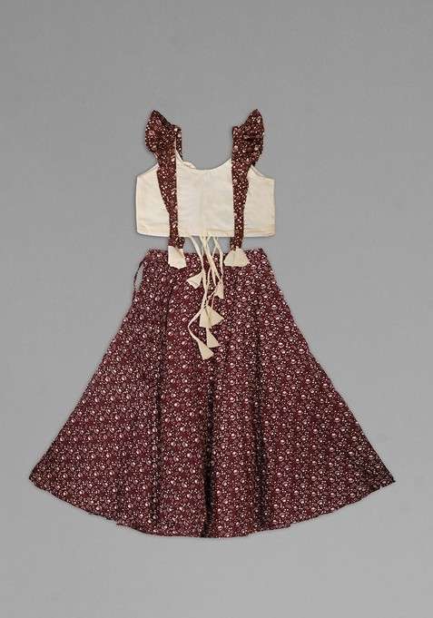 Maroon Embroidered Blended Lehenga Choli For Girls