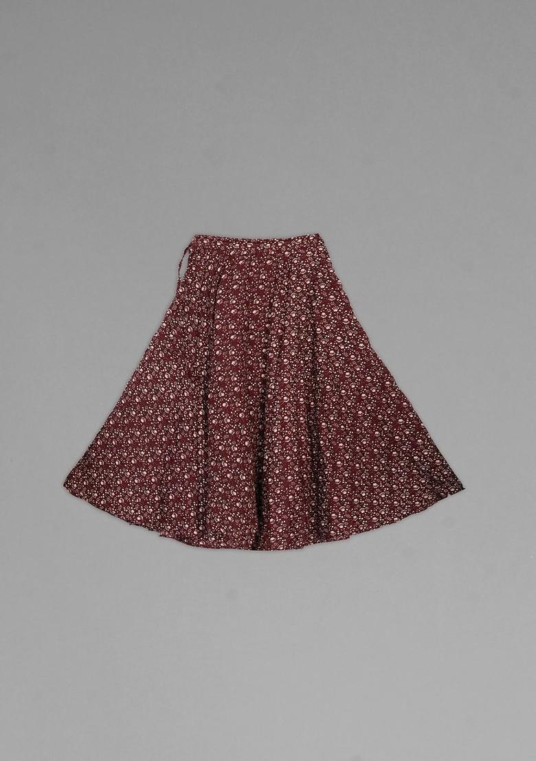 Maroon Printed Blended Lehenga Choli For Girls - Indya