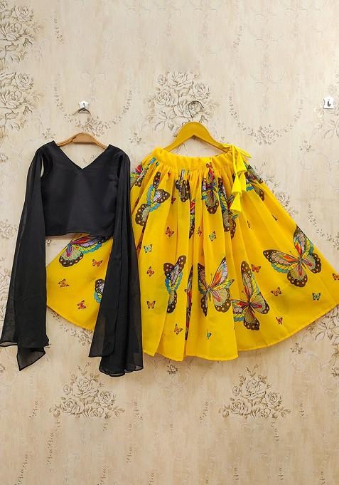 Yellow Printed Blended Lehenga Choli For Girls — view on Indya