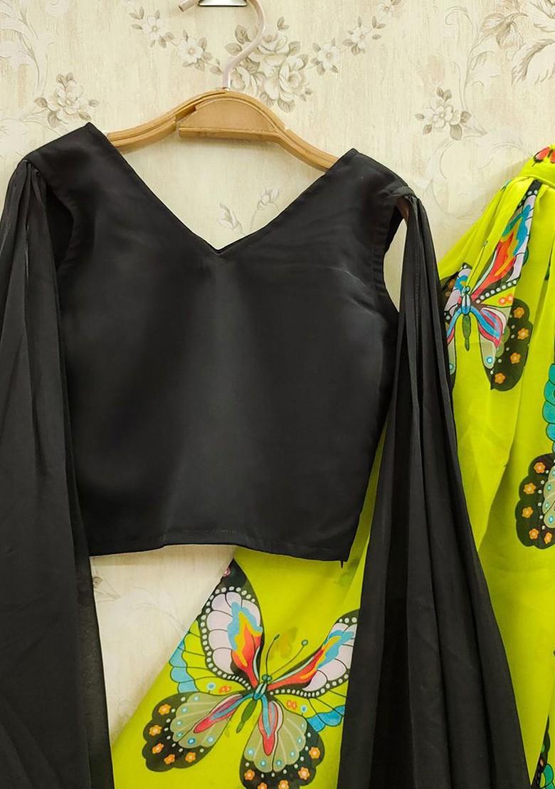Lime Green Printed Blended Lehenga Choli For Girls - Indya