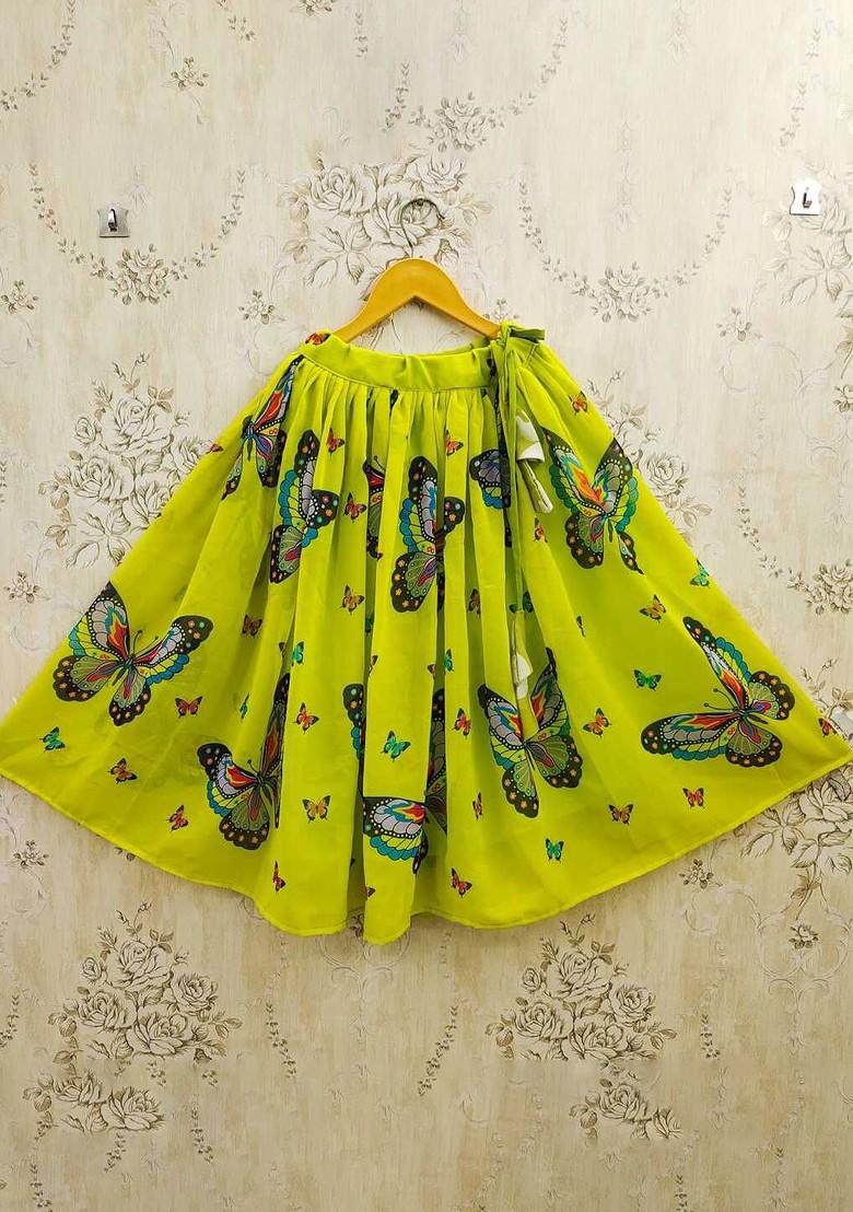 Lime Green Printed Blended Lehenga Choli For Girls - Indya