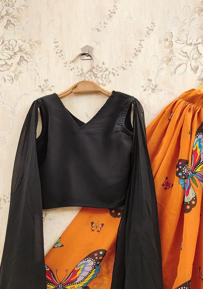 Orange Printed Blended Lehenga Choli For Girls - Indya