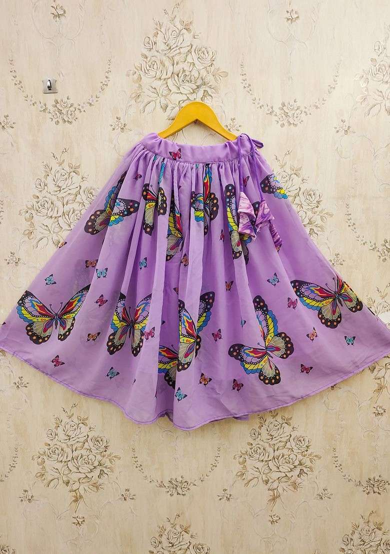 Lavender Printed Blended Lehenga Choli For Girls - Indya