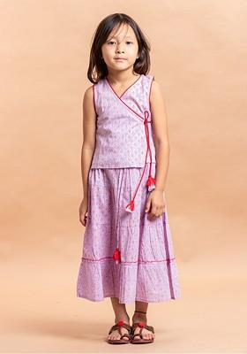 Purple Printed Cotton Blend Lehenga Choli For Girls