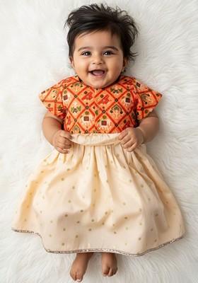 Off White Zari Blended Lehenga Choli For Girls