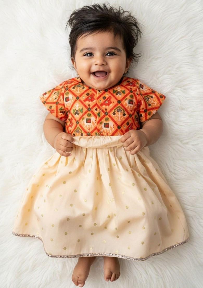 Off White Zari Blended Lehenga Choli For Girls - Indya