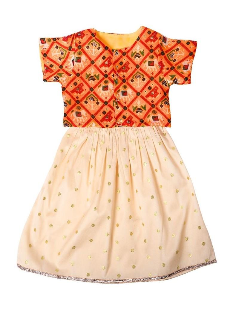 Off White Zari Blended Lehenga Choli For Girls - Indya