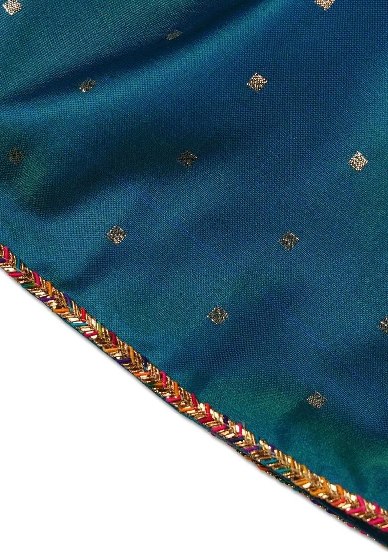 Green Embroidered Blended Lehenga Choli For Girls - Indya